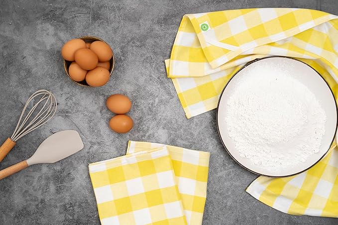 Yellow White Plaid Kitchen Towels - 6 Pack, 30"x20", 100% Cotton Gingham Dish Rags - Quick Dry, Absorbent, and Durable Checkered Tea Towels Set - Summer Kitchen Towels with Hanging Loop (6 Pack)