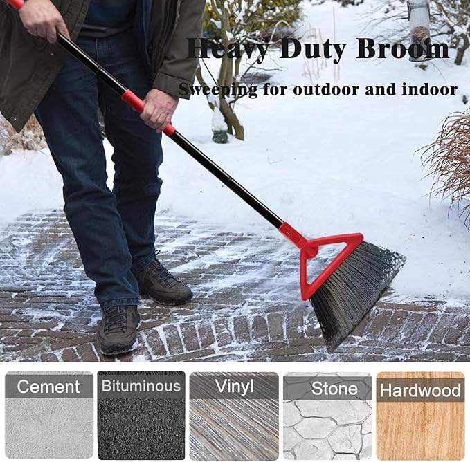 Heavy Duty Angle Broom, Upgraded Commercial Broom for Sweeping Indoor and Outdoor, Perfect Red Broom of Kitchen, Garage, Industrial and Courtyard