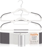 Yolife Cascading Plastic Clothes Hangers 20 Pack with Inner Hook for Vertical Storage, Slim Space Saving Hangers with Non-Slip Pads, 360° Swivel Metal Hook, Versatile, White & Gray