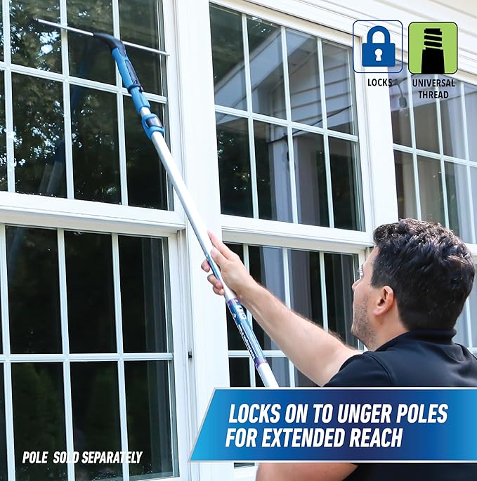 Unger Professional Connect and Clean 18” EZ Change Window and Glass Cleaning Squeegee, Large and Small Windows, Rubber Blade Tool for Streak-Free Results, Includes 12” Channel