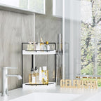 Corner Bathroom Counter Organizer, 2 Tier Wood Vanity Storage, Waterproof Skincare Shelf for Kitchen & Toiletries Decor, Dresser (White-2 Tier)