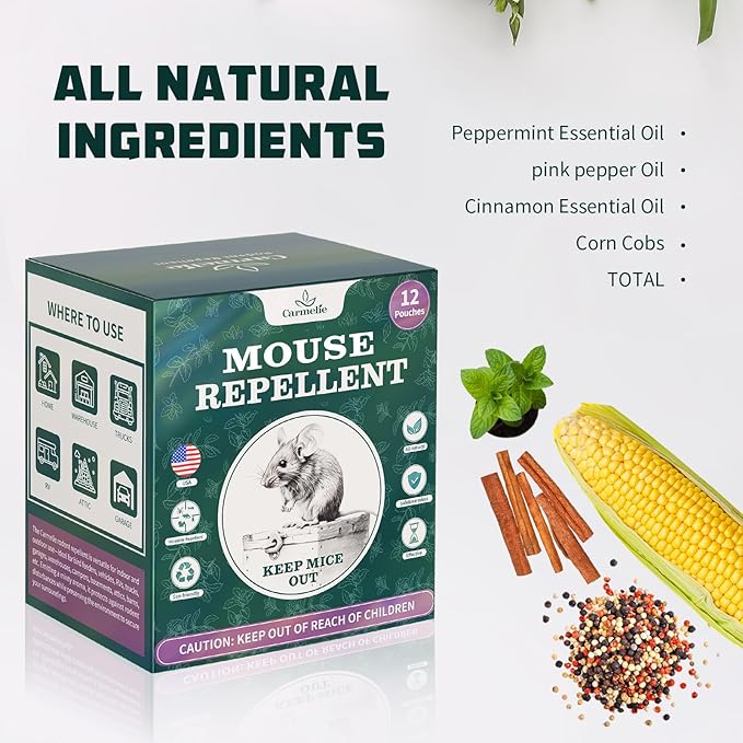 Mouse Repellent for Home and Garden Protection to Mouse, Squirrels, Roaches, Ants, Spiders, Moths and Other Pests