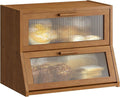 GHWIE Double Layer Bamboo Bread Box for Kitchen Counter,Large Capacity Bread Storage Bin,Bread Container with Acrylic Wavy Door Panel (Brown, Medium)