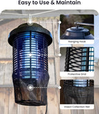 OWLTRA OMT-E80 In/Outdoor Electronic Insect Killer & Catcher Lamp for Mosquitoes, Gnats, Aedes Mosquitoes, Flies, Moths & More with 2*40W UV Light & 4200V High Voltage Grid, 1.5 Acre Coverage, Black