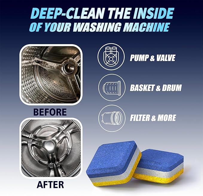 Washing Machine Cleaner Tablets Front Load 14 Pack & Dishwasher Cleaner Deodorizer Descaler Tablets 56 Pack Bundle - 1 Plus Year Supply - Septic Safe Eco Friendly Formula