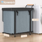 60 Gal (230L) Laundry Hamper 3 Section with Lid, Leather Patchwork Laundry Sorter with Rolling Lockable Wheels and Handle, Laundry Basket Organizer for Laundry Room, Bedroom and Bathroom - Gray
