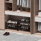 ROMGUAR CRAFT 2 Tier (Thick) Bamboo Shoe Rack for Closet Free Standing Wood Shoe Shelf for Entryway Small Space Stackable 27"x12"x14" (Black Brown)