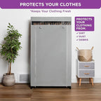 HOLDN’ STORAGE Portable Wardrobe Closet - 50 lb Capacity, Internal Heavy Duty Metal Rod, Zipper & Clear Window, Durable Clothes Organizer, Tool-Free Easy Assembly, Dark Gray Canvas Cover