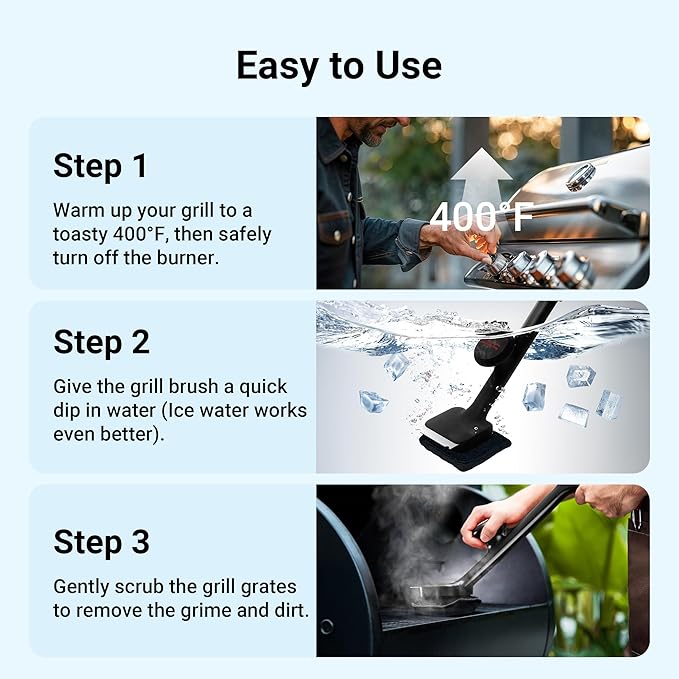 ThermoMaven Grill Brush Bristle Free with 3 Replacement Brush Heads, Steam Grill Brush with Scraper, Non Metal Bristles for Cast Iron, Stainless-Steel Grates, Safe for Non-Stick Surface, Black