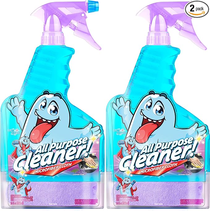 Spray Bottle With Microfiber Cap - All Purpose Cleaner 16oz - Lavender (2 Pack)