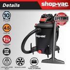 Shop-Vac 5761011 10 Gallon Wet/Dry Shop Vacuum, 4.5 Peak HP, 1.5 Inch Diameter x 7 Foot Hose, 12 Foot Cord, Ideal for Home, Garage, and Workshop Cleaning