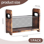 Wood Magazine Holder & Rack - Retro Brown Mesh Storage Basket for Books, Newspapers, Files - Desk/Floor Organizer