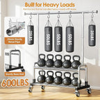 Luxspire Heavy Duty Clothes Rack, Clothing Rack Load 600 LBS, Rolling Clothes Racks for Hanging Clothes with Sturdy Wheels & 2 Tier Shelves, Adjustable Garment Rack for Bedroom, Laundry Room, Silver