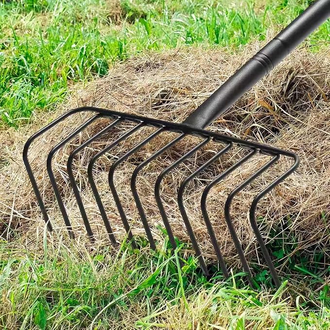 L-Shaped Garden Rake with Oversize Head - 72" Adjustable Lightweight Metal Rake for Thatch, Leaves, Hay, Mulch - Efficient Yard Tool for Quick Cleanup, Effortless Collecting Cleaning