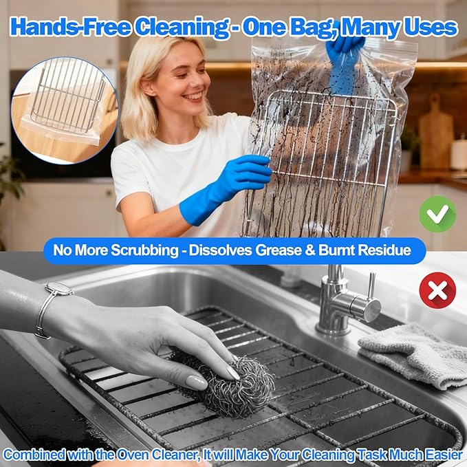 Palksky Oven Rack Cleaning Bags, 27.5''*19.6'' Heavy Duty No Scrub Oven Rack Cleaning Bags, Reusable Leak-Resistant PE Bags for Deep Soaking Grill Grates, BBQ Racks, No Cleaner Included, 10 Pack
