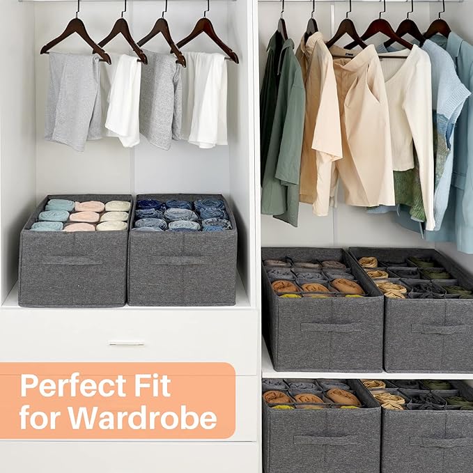 EASEVE Closet Organizers and Storage Bins for Clothes - 12 Cell Drawers Organizer Grid Storage Box for Jeans Pants Sweater Towel T-shirts, Wardrobe Shelf Dividers Closets Organization (1 Pcs)