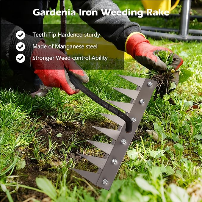 Iron Weeder Tool Without Long Handle, 7 Teeths Manual Weeder Remover Tool, Hand Weed Rake and Garden Hoe for Gardening, Heavy Duty Uprooting Weeding Pull for Yard, Lawn, Patio and Garden