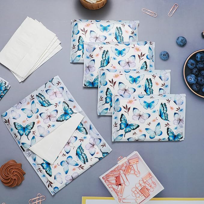 Geyee 50 Packs Facial Tissue Travel Packs Disposable Pocket Tissues for Wedding Guest Travel School Purse Home Supplies, 500 Sheets 3 Ply(Vintage Butterfly)