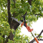 Manual Pole Saw for Tree Trimming, 27 FT Manual tree purner with 8 Fiberglass Handles, Sharp steel Blade and Scissors, Easy to Carry and Extendable Design for Tree Maintenance, Orange