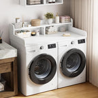 Garvee 54" Washer Dryer Countertop with 2-Tier Shelf, Wooden Laundry Countertop with Non-Slip Pad and Guard Rails, Washer and Dryer Topper for Laundry Room Organization