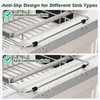 In Sink Dish Drying Rack, Expandable Over The Sink Dish Rack for Small Kitchen, Space Saving Stainless Steel Dish Drainer with Utensil Holder, 14.1"-21.2" L x 11"W, Small Plate Dryer Strainer, Silver