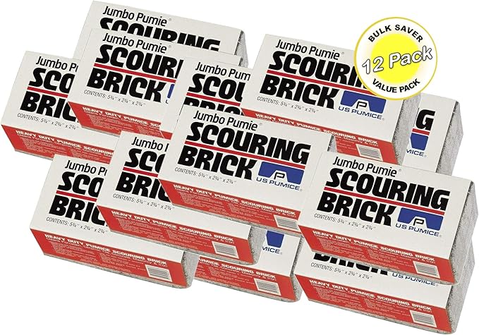 US Pumice JPS-12 Jumbo Pumie Scouring Brick, For Large Surface Cleaning, Removes Lime, Scale, Rust, Calcium - Pool Pumice Stone Tile Cleaner, Barbecue Cleaning Stone, Hand Safe, Pack of 12