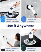 Electric Spin Scrubber for Cleaning, Adjustable Shower Brush with 7 Replaceable Heads & Power LED Display, 2 Speed Waterproof Cordless Shower Scrubber for Bathtub, Kitchen, Car, White