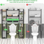 Besiost Over The Toilet Storage with 2 Drawers - 11 Tier Bathroom Organizer Freestanding Space Saver Storage Rack with Adjustable Shelf Above Toilet Stand with 4 Hooks for Restroom, Laundry, Black