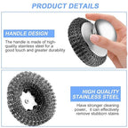 2Pcs Stainless Steel Wool Scrubber with Handle, 4 Replacement Steel Scrubber Wool Pads，Stainless Steel Scrubber for Cleaning Cast Iron, Dishes, Kitchen Pots, Pans, Grills, Stoves, Sink