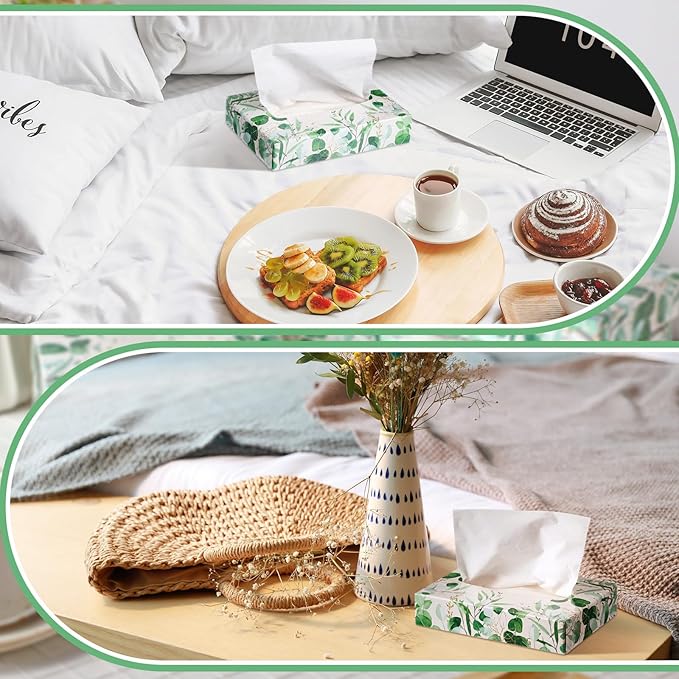 Yinder 24 Packs 960 Sheets Tissue Cube Car Facial Boxes Disposable Facial Travel Tissues Holder Soft Watercolor Boxes 2 Ply 40 Sheets for Wedding Household Car Kitchen Bathroom(Leaf)