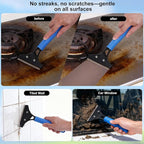 3-in-1 Professional Window Squeegee Kit with 2 Squeegee, 2 Microfiber Scrubber, 1 Razor Scraper, Thick Iron, 77.5" Window Squeegee with Extension Pole for Car, Glass, Mirror, Wall, Bathroom, Home, Van