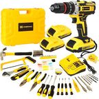 21V Tool Kit with Drill, 120PCS 21V Cordless Drill Set with 3/8" Keyless Chuck of Metal & 25+3 Clutch with Impact, 2 x 2.0Ah Battery & Fast Charger, Max Torque 45Nm, 2-Variable Speed