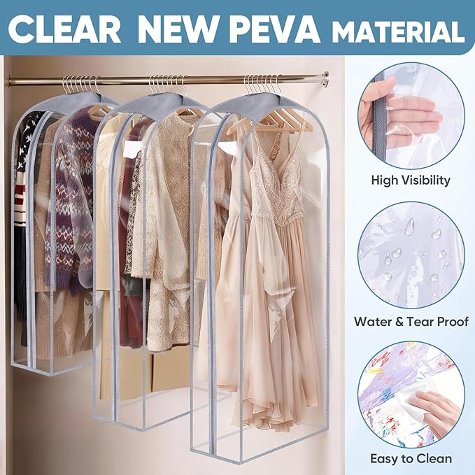 BALEINE 40'' Clear Garment Bags, 10.5'' Wide PEVA Suit Bag for Closet Clothes Dresses Suit Coats Storage (Clear, 9PK)