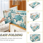 senya Large Storage Bins with Linen Collapsible Foldable Storage Cubes Fabric Closet Organizer Containers box with Flip-Top Lid for Home Bedroom Office 16.7 x 12.6 x 11.8in (Sea Turtle)