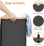 Lifewit 150L Laundry Basket with Lid, Clothes Hampers for Laundry with Bamboo Handles and 2 Removable Bag, Large Foldable Laundry Hamper for Bedroom, Bathroom, Dorm, Laundry Room, Dark Gray