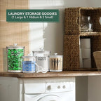4 Pack Laundry Room Organization Jars - Laundry Storage Containers with Labels & Scoops Hold Pods, Powder, Scent Booster, Beads, Soap, Detergent - Great Laundry Organizer - Clear Acrylic