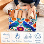 Colorful Bird Flowers Collapsible Storage Box,Mexican Style Organizer Bin with Handles for Room Decoration,Bins Book Basket Box 17x11.5x10Inch