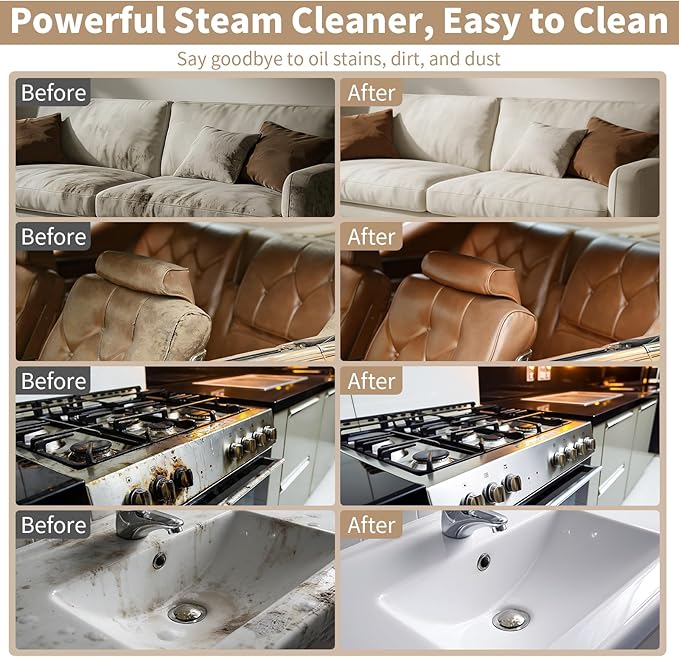 2500W Handheld Steam Cleaner, 15s Fast Heating Steam Cleaning, 1800ML Large Capacity Tank, Portable Steam Cleaner for Upholstery, Grout, Window, Grime, Grease, Bed Bugs, Car(BLACK)