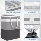 BlissTotes 3-Pack Laundry Basket, Freestanding＆Waterproof Laundry Hamper, Collapsible Tall Clothes Hamper with Easy Carry Handles for Clothes, Towels in the Family and Dorm,Gradient Grey,88L