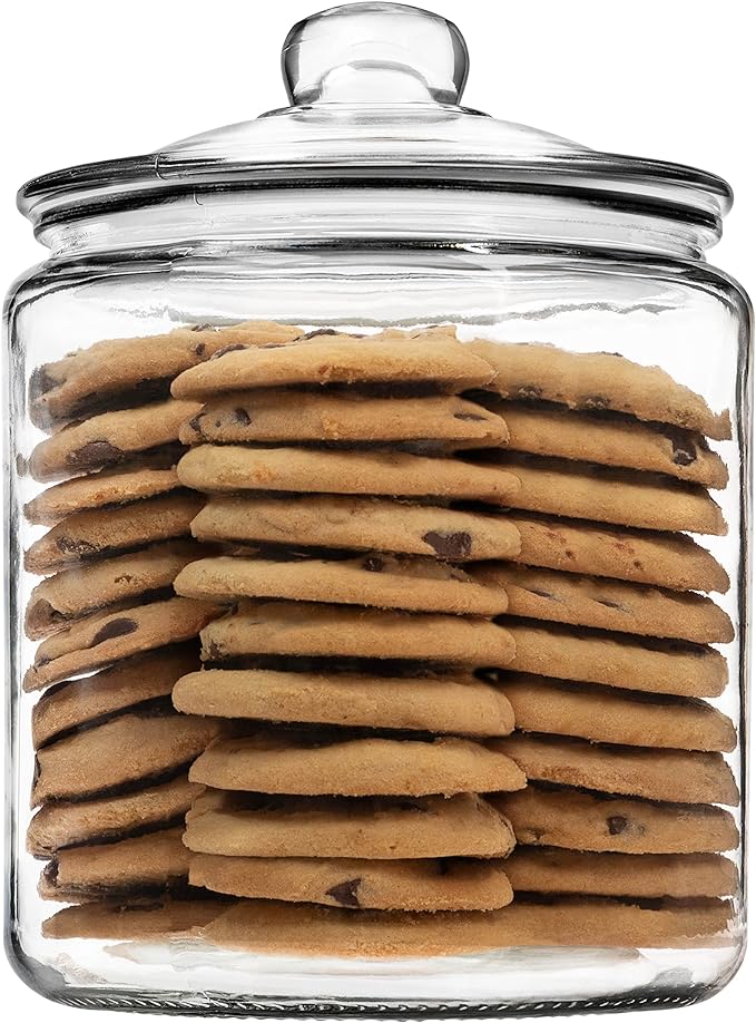 1 Gallon Glass Cookie Jar with Lid – Glass Jar with Lid - Airtight Food Storage Container for Cookies, Candy, Flour, Dog Treats – Clear Large Kitchen Jar for Pantry - Glass Containers with Lids