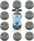 Stainless Steel Wool Scourer -Jumbo Sized- 12 Pack, 35 Grams, by LOLA, Curled Flat Wire, Cleans Caked On & Baked On Messes on Cookware