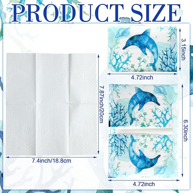 PerKoop 100 Pack Pocket Tissues Travel Slim Packs Small Facial Tissues Wallet Size Toilet Paper for Travel Guest Wedding Supplies, 4 Styles (Sea Animal)