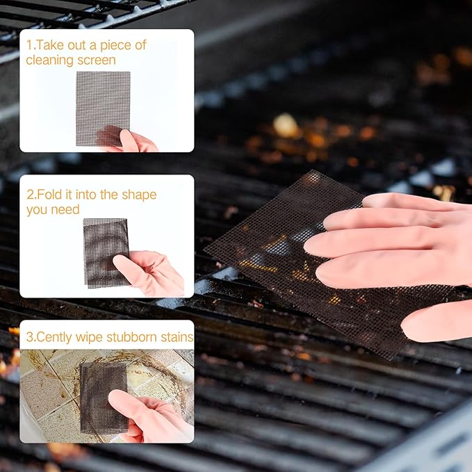 400 Pack Griddle 4x5.5'' Screen Grill Cleaning Screens Pre-treated Abrasive Mesh Pads for Flat Top Stainless Steel Griddle Cleaning Accessories Bundle