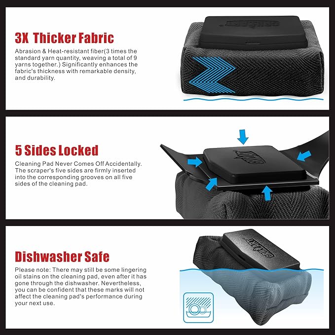 GRILLART Grill Brush Bristle Free. SteamWizards BBQ Replaceable Cleaning Head, Seamless-Fit Scraper Tools for Cast Iron/Stainless-Steel Grates Griddle, Safe Barbecue Grill Cleaner Brush-Dark Black