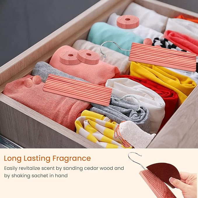 Homode Cedar Blocks for Clothes Storage, Set of 60, Cedar Chips & Sachets - Aromatic Cedar Wood Balls for Closets, Drawers, Fresh Essentials