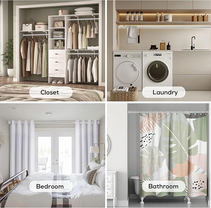1.3 Inch Diameter Closet Rods for Hanging Clothes 17-28 Inch Adjustable, Metal Heavy Duty Closet Pole, Silver Closet Bar for Hanging Clothes, Suitable for Closet, Wardrobes, Bathroom, Windows