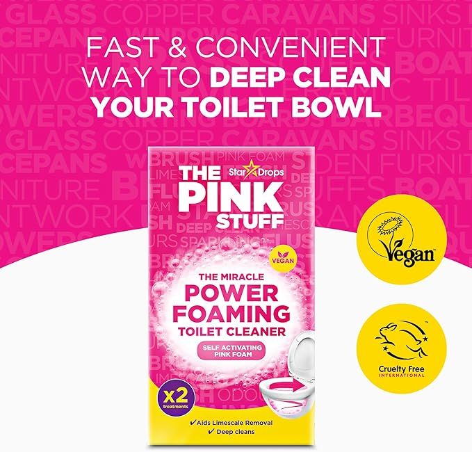 Stardrops - The Pink Stuff Bathroom Cleaning Kit – Cleaning Paste, Bathroom Foam Spray, Toilet Foaming Powder, SQeeZY Sponge & 3 Microfiber Cloths – Tough on Stains, Grease & Soap Scum