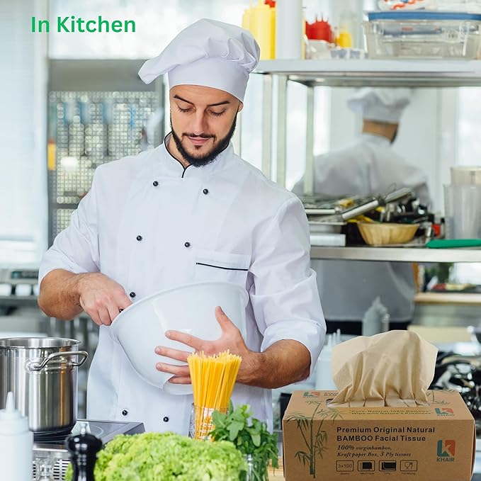 KHAIR Premium Original Natural Bamboo Facial Tissue – Soft, Strong & Eco-Friendly, 2 Pack, 3 ply Tissues, 200 Tissues, 600 Sheets For All type Skin