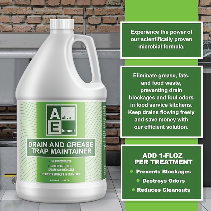 Drain and Grease Trap Maintainer- 1 Gallon (128 Treatments) - Biological Formula - Breaks Down Fats Oils and Grease - Grease Trap Treatment, Drain Deodorizer, Septic, Sewers