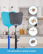 Fly Swatter Heavy Duty Set, with Durable Telescopic Stainless Steel Extendable Handles, for Home, Classroom and Office, 2Pcs, 2 Colors